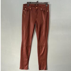 7 For All Mankind faux leather brown pants straight leg size 28 inseam 29"